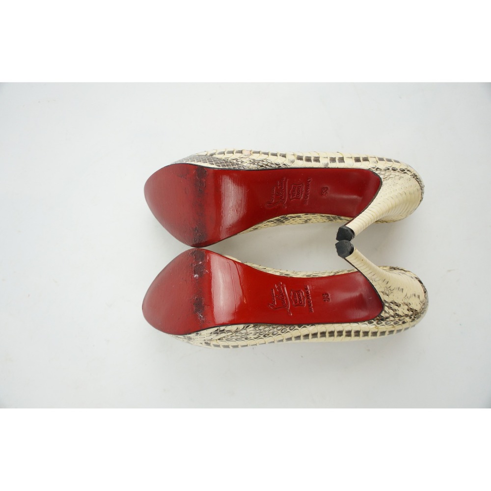 Christian Louboutin Pumps 38 Beige Python Snakeskin Lady Peep Platform Heels VGC - Picture 6 of 8